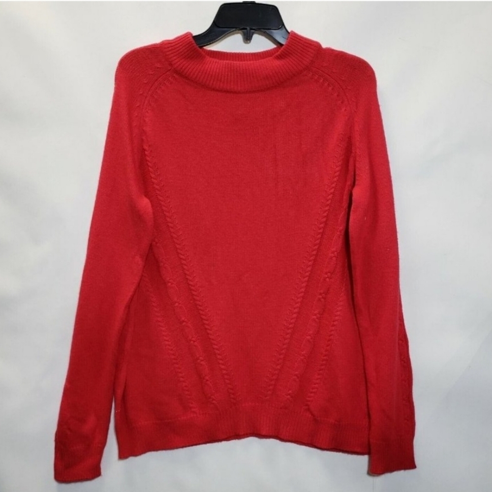 Nanette Lepore Womens Candy Apple Red Cable Knit Sweater 2 Ply Cashmere Sz L